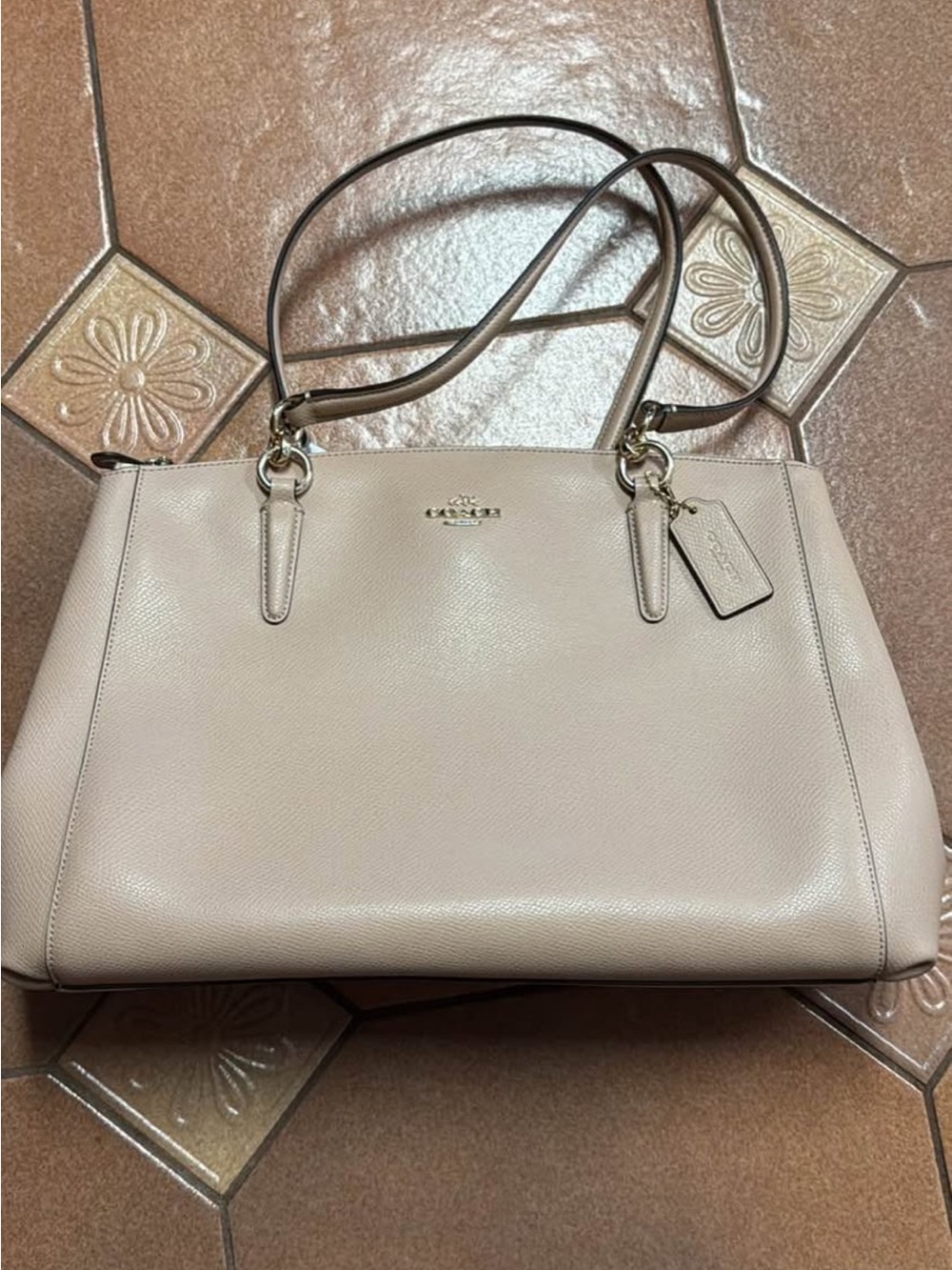 NWT Coach Christie Carryall Crossgrain Leather Crossbody Handbag - Nude